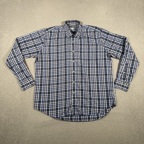Peter Millar Other - Peter‎ Millar Shirt Mens XL Blue Plaid Casual Preppy Pocket Button Down Logo